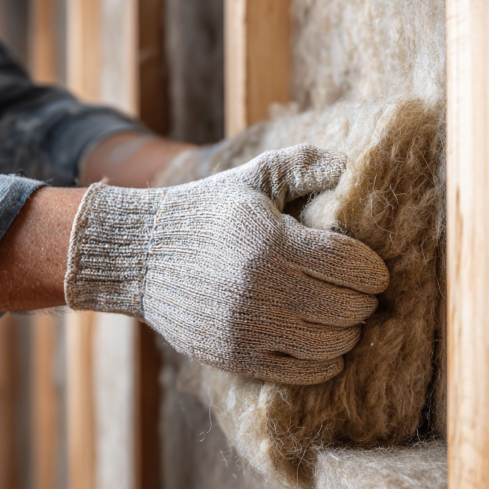 Handwerker installiert Wärmedämmung in einem Haus.
